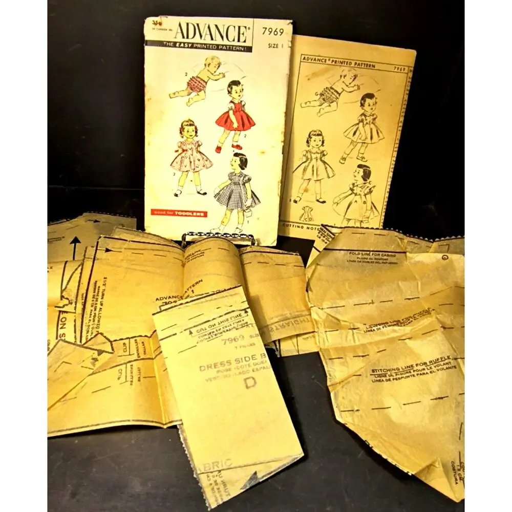 1975.  Vintage Advance Pattern Co. NY. 7969 Toddler Dress Bloomers Panties Sz 1